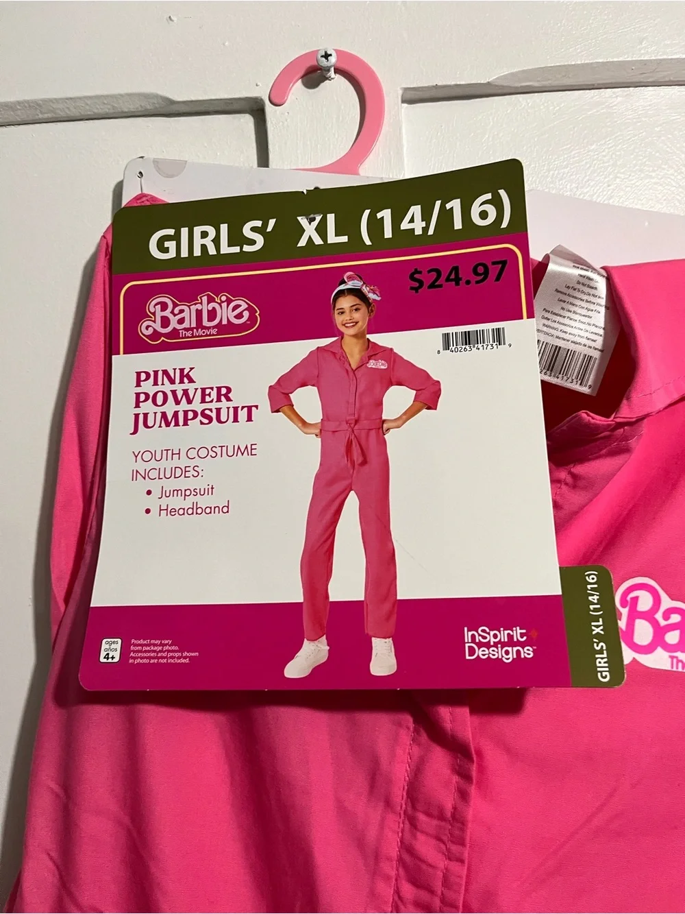 Barbie Pink Power Jumpsuit Costume - Bright Pink Girls XL 14/16 New